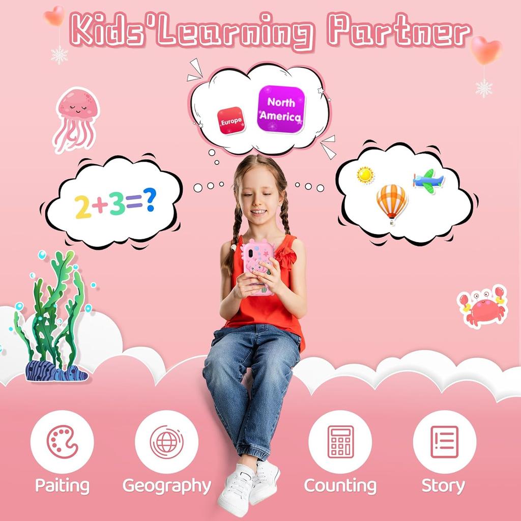 Smart Phone für Mädchen, Kleinkindspielzeug für 3-10 Jahre, Touchscreen HD Dual-Kamera Kinderspielzeug Telefon mit Musikplayer, Spielen, 16GB SD-Karte, Weihnachten Geburtstag