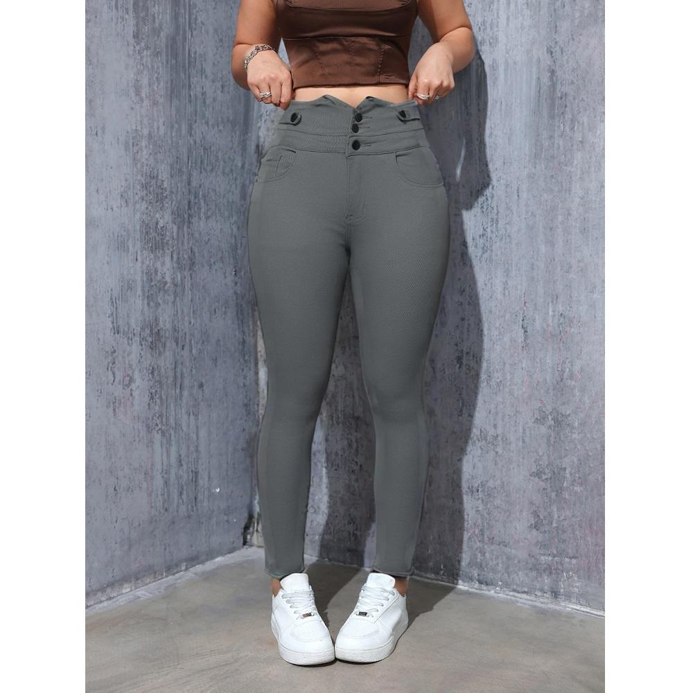 Women High Waist Slim Stretch Denim Jeans Ladies Bodycon Button Pencil Pants