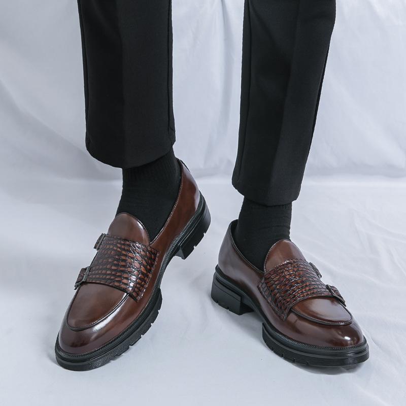 Men's shoes large size new leather shoes fashion double buckle men's leather shoes trend business dress shoes