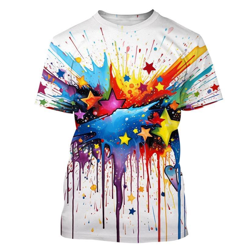 

Футболка с цветным принтом «Всплеск чернил» и каплей цвета, 3D-принт, футболка в стиле Харадзюку для мужчин и женщин, модная повседневная футболка для детей 6XL