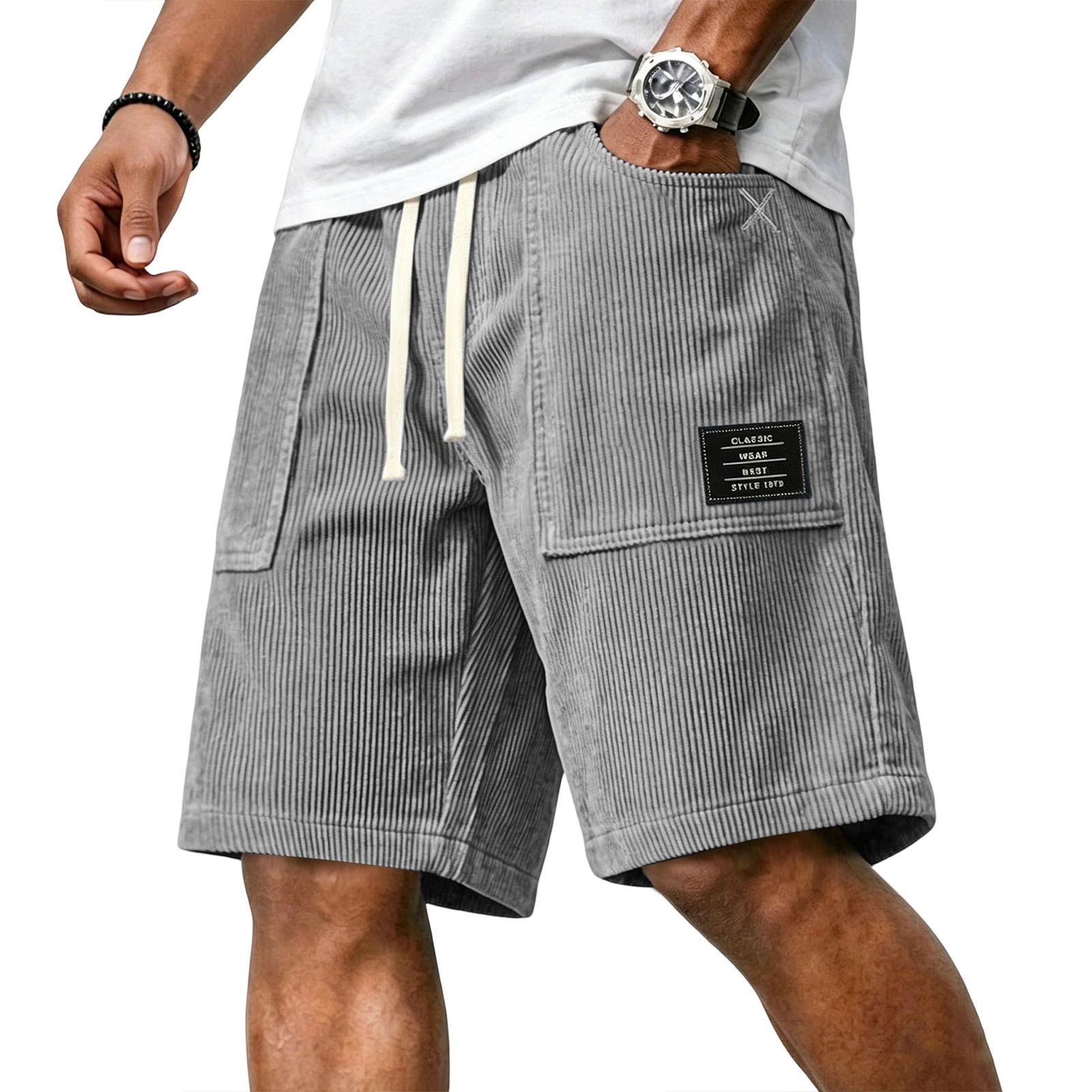 Xingben Eight Heren Ribfluwelen Shorts met Trekkoord Taille Relaxte Pasvorm Casual Shorts met Letter Applicatie en Grote Voorzakken voor Dagelijks Gebruik XXXL