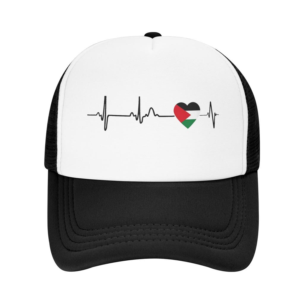 Heart Beat Palestine Mesh Baseball Caps Unisex Sport Trucker Worker Cap Hat Adjustable Summer Trucker Cap