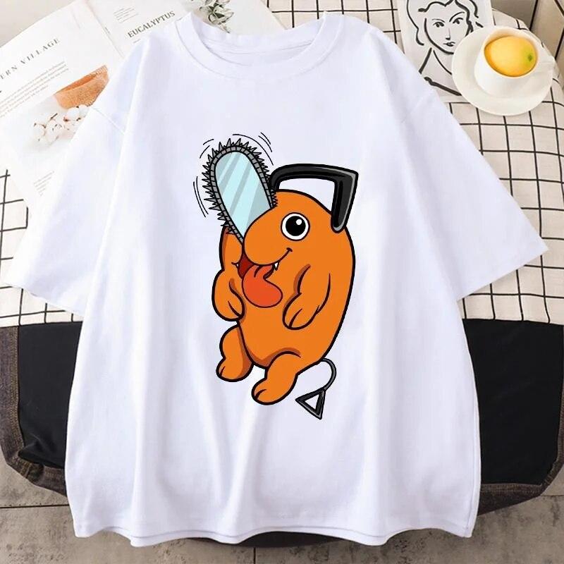 

Футболки с аниме, забавная футболка с графическим принтом Pochita, летние повседневные свободные топы с короткими рукавами и круглым вырезом 3XL