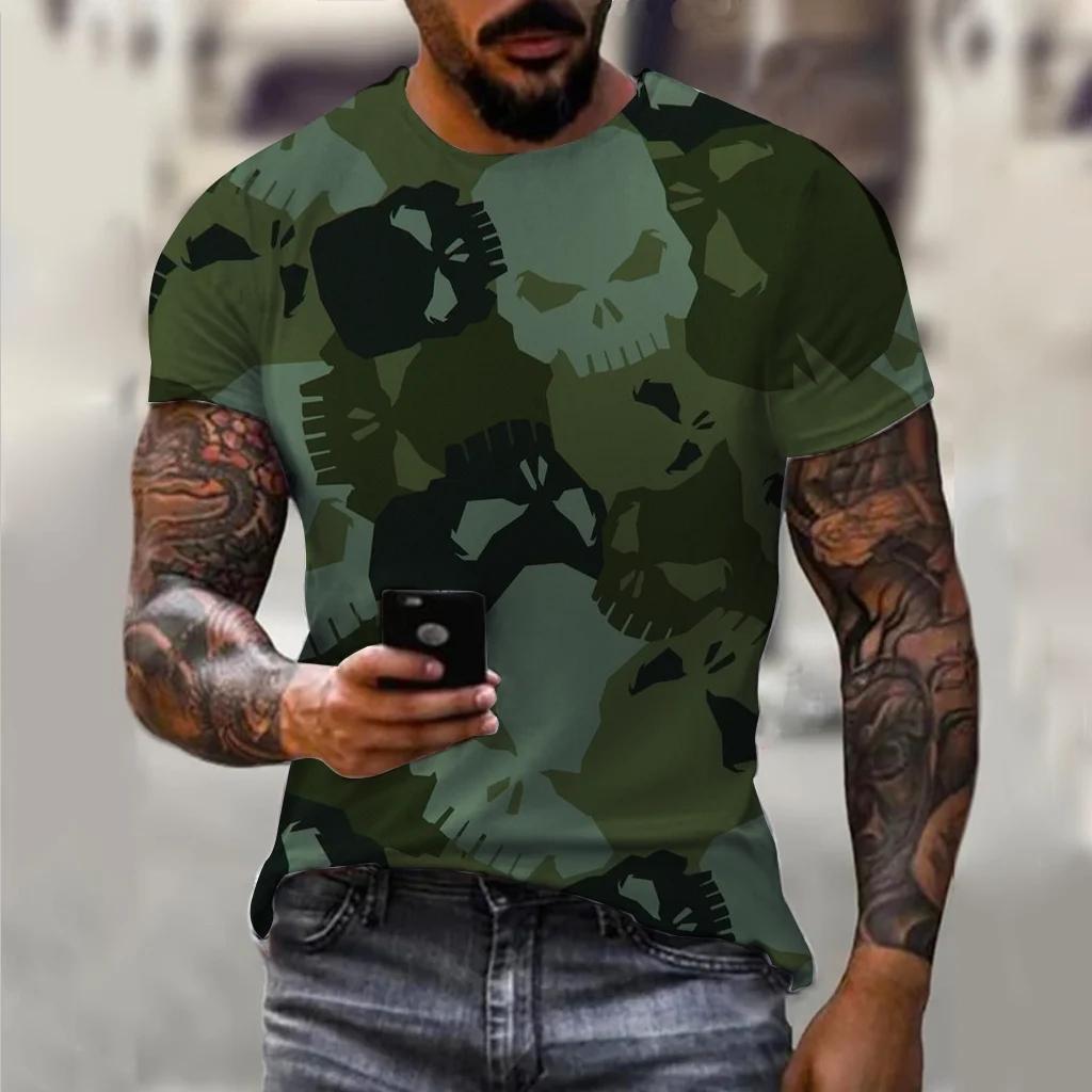 Fashionable New Camouflage Hip-Hop Pattern Men's Printed T-shirt Casual Round Neck Comfortable Short Sleeved Top