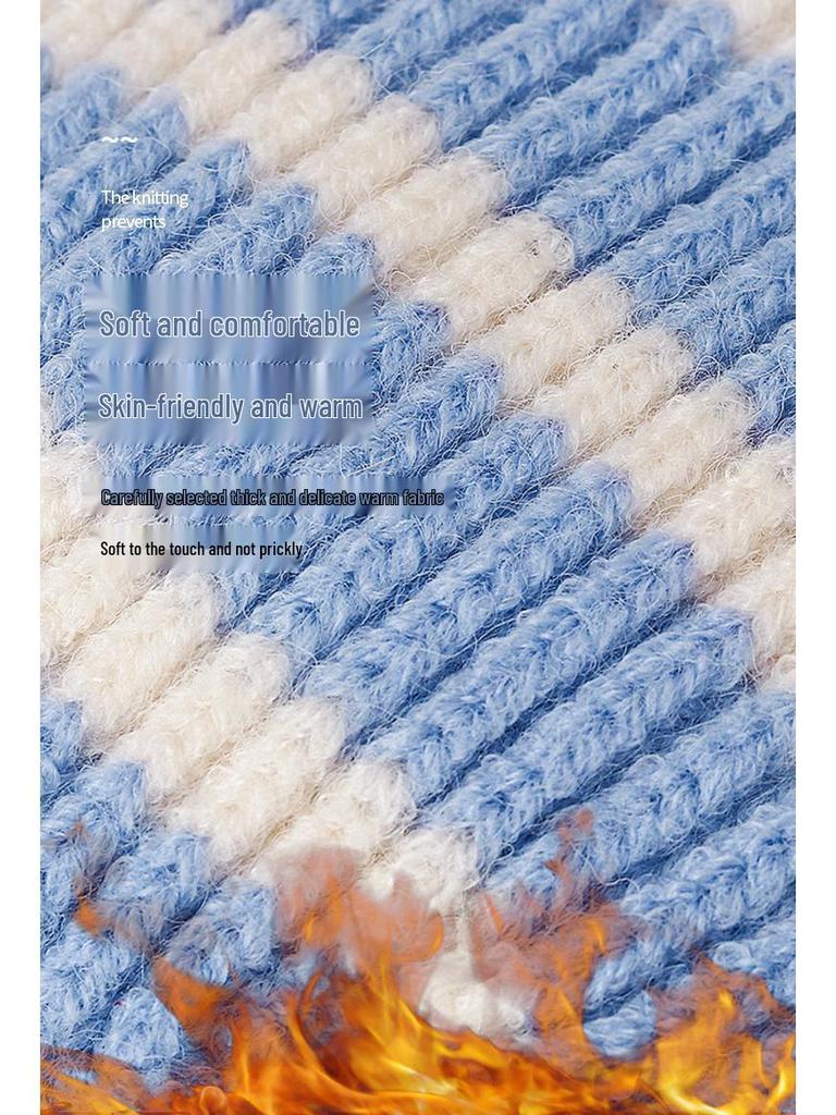 Children's Winter Earflap Hat - Striped Woolen Bear Design for Boys and Girls