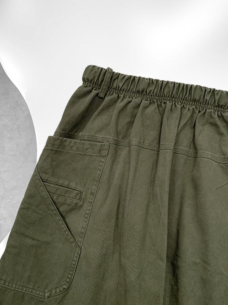 Loose Elastic Waist Nine-Tenths Women's Pants In Army Green Turkish Long-Staple Cotton Denim