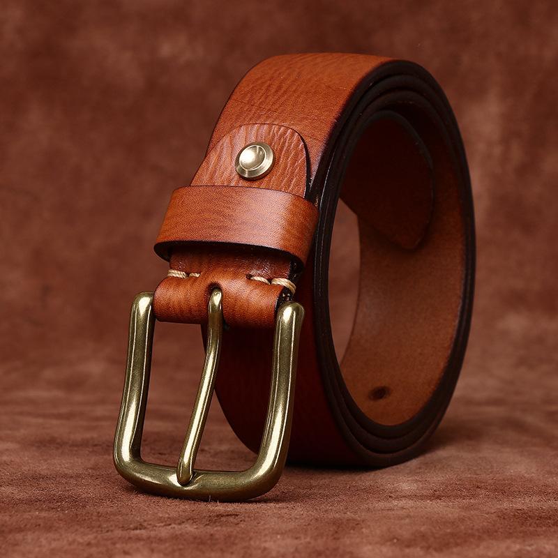 Personality Trend Retro Old Concave Washed First Layer Cowhide Leather Belt Men'S Versatile Casual Jeans Belt