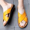 Italian Genuine Leather Slippers for Men's Beach Summer High-quality Large Size 38-47 Flat Bottomed Herringbone Sandals