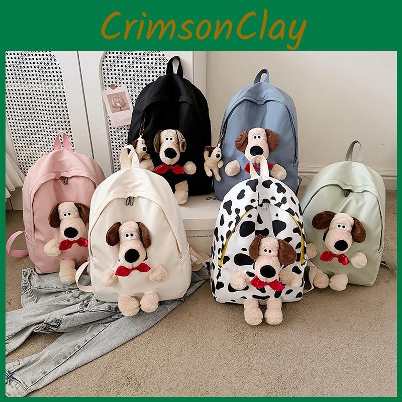 Bow Puppy Theme Plush Backpack Outdoor Leisure Large Capacity Cartoon Schoolbag