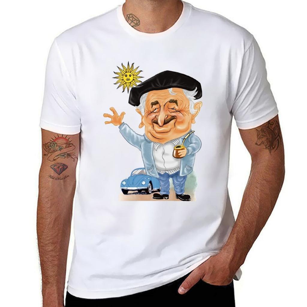 Pepe Mujica Artwork Cartoon Caricature Tshirt Blouse Tshirts Unisex Graphic Tee Shirt Heavyweight T Shirts For Unisex