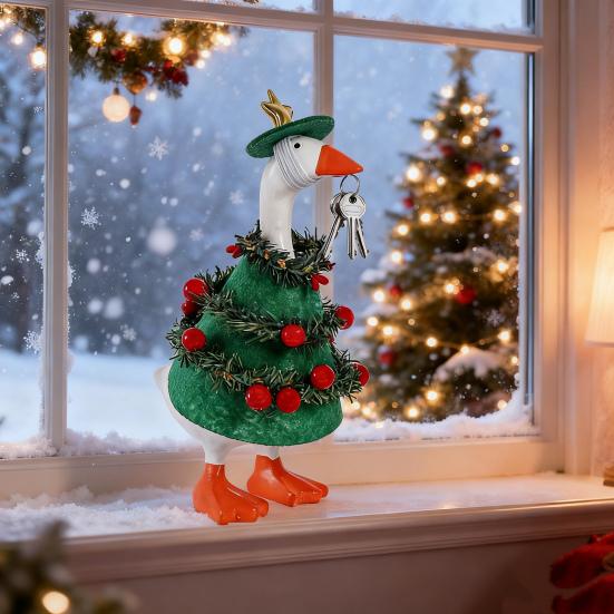 Christmas Goose Outfit Funny Green Porch Goose Costume with Hat for 23" Goose Statue