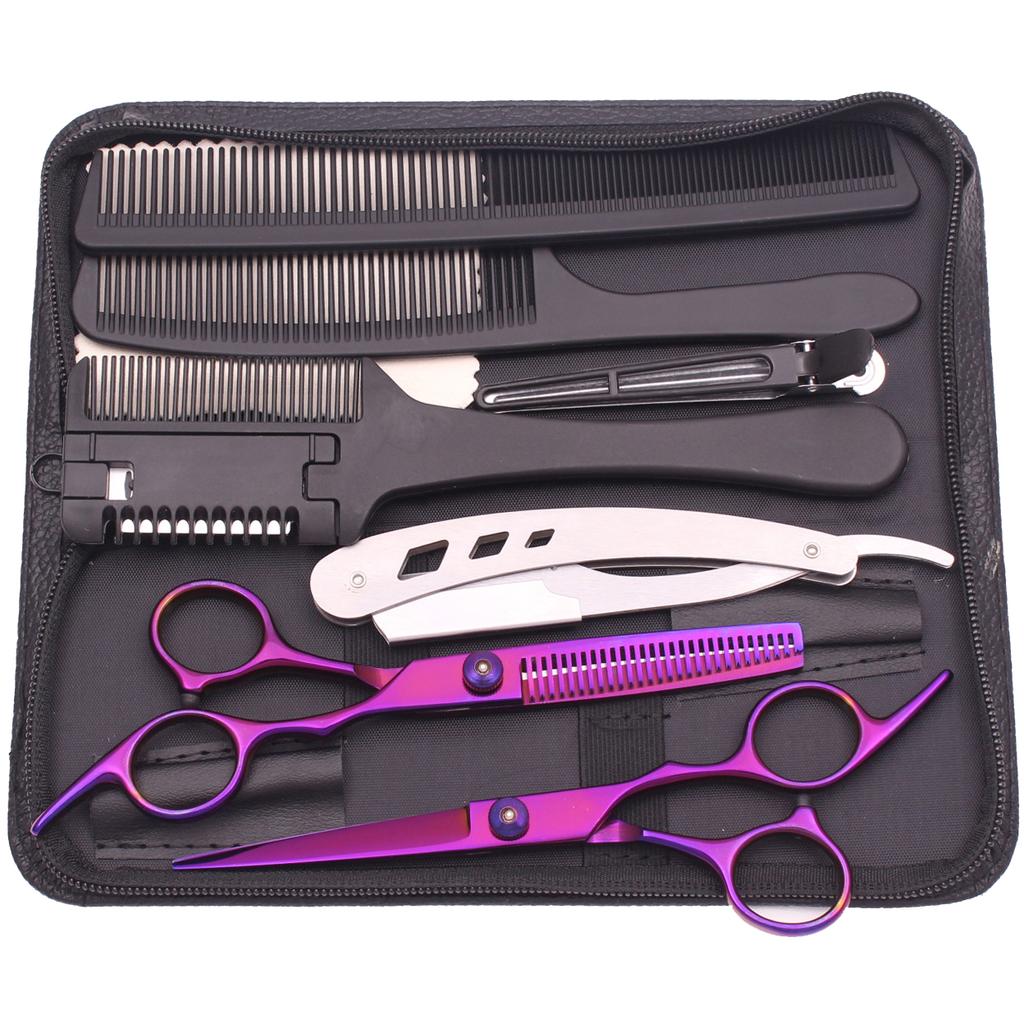 Haarschere 6" Edelstahl Haarschneideschere Friseur Ausdünnschere Haarschnitt Rasiermesser Kamm Wape Set für Friseurbedarf Dropshipping
