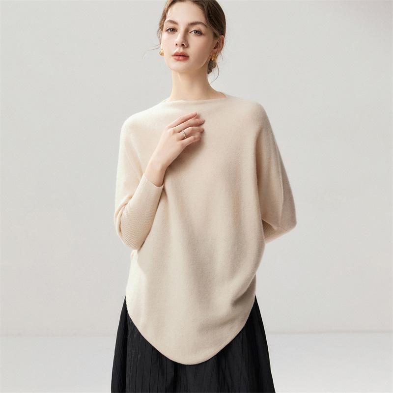 Lekasha Cashmere 12-Gauge Batwing Sleeve Loose Knit Sweater Pullover