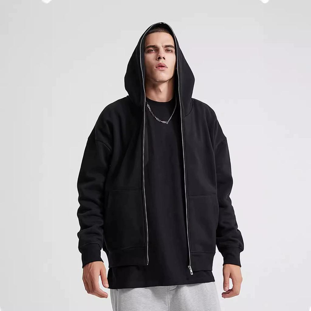 Îmbrăcăminte sport Hanorac cu glugă și fermoar pentru bărbați și femei Retro cu mânecă lungă Oversized Negru