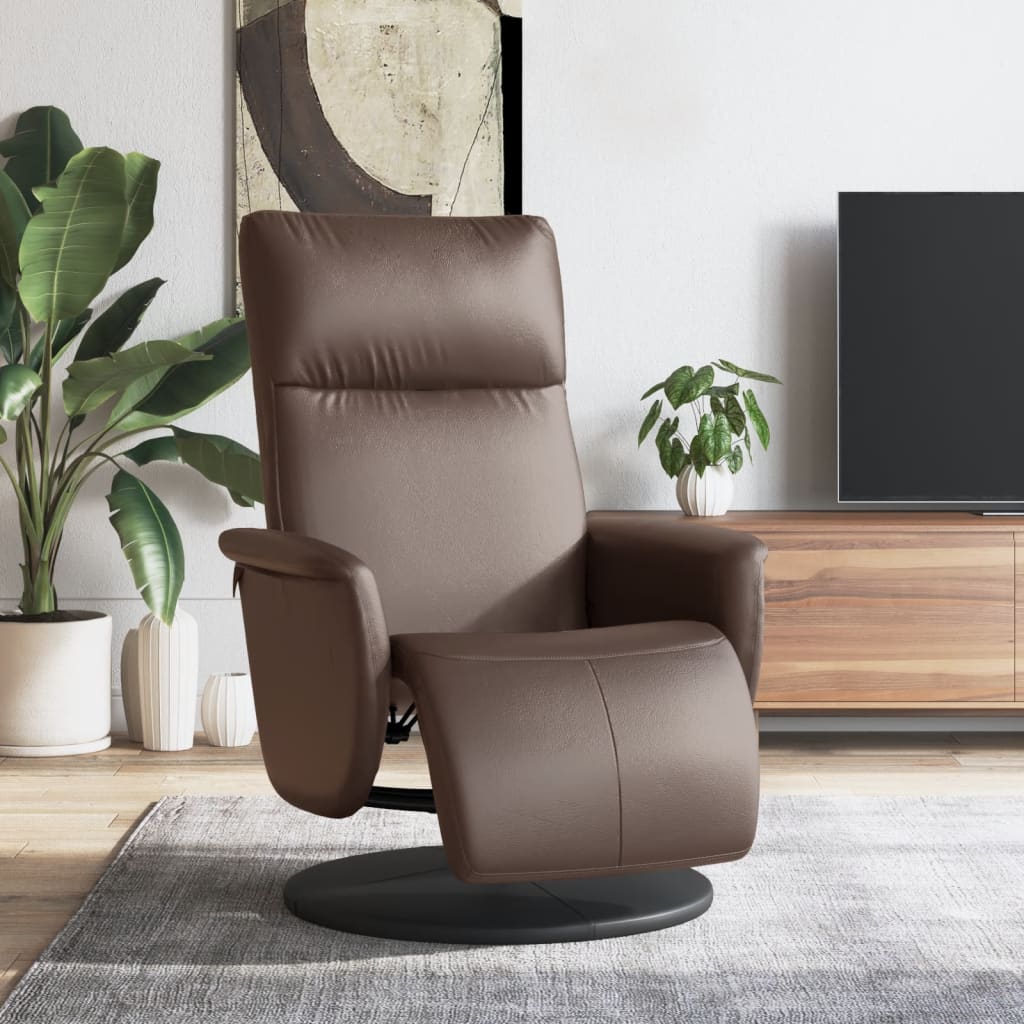 Folding Armchair With Footrest, Brown, Faux Leather