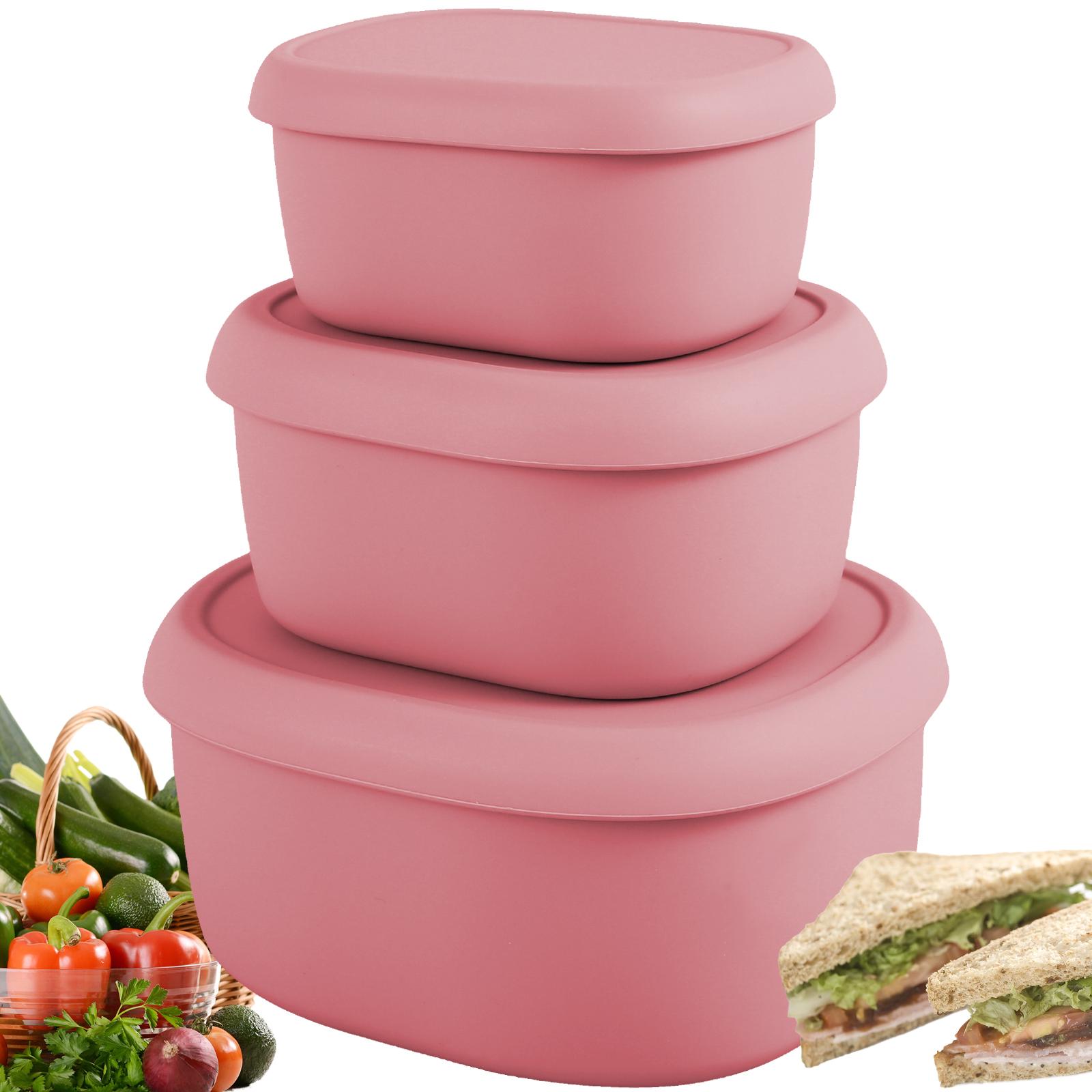 

3Pcs Sealed Refrigerator Storage Box with lid Silicone crisper microwave-heated lunch box Food Container Leakproof Salad Bowl розовый