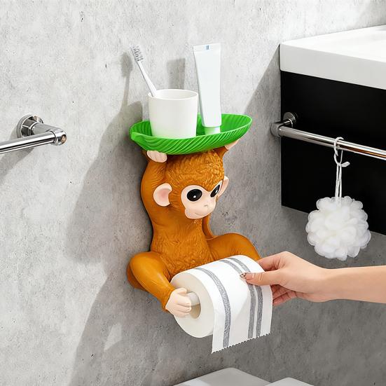 Yousheng Monkey Design Napkin Holder Two-Way Paper Roll Function Soap Box Easy Installation Tissue Storage Rack Bathroom Accessories