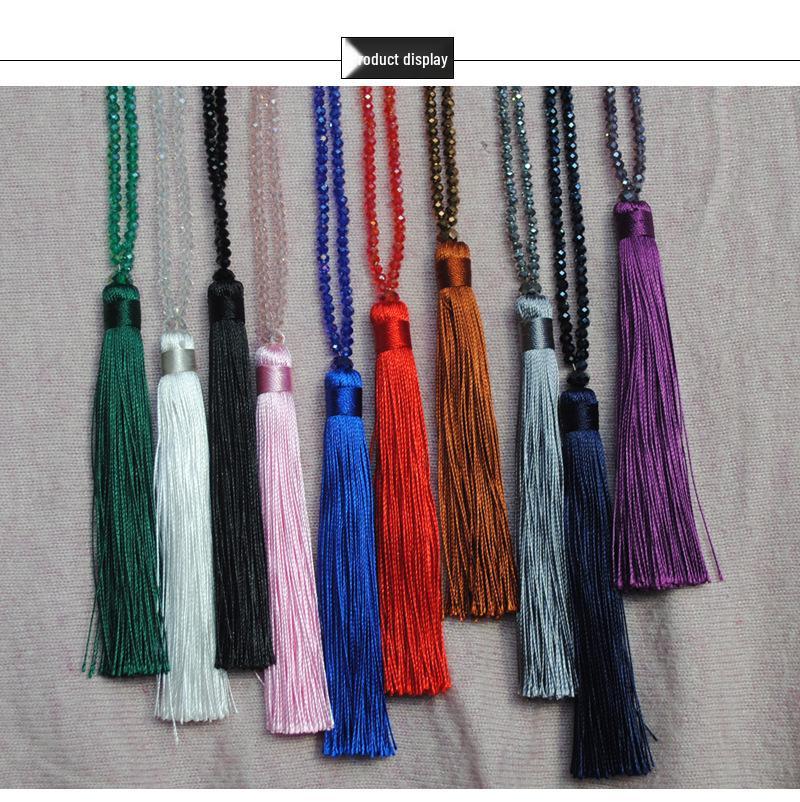 Velvet Thread & Crystal Beaded Tassel Necklace: 10-Color Handmade Women's European & American Long Chain Jewelry