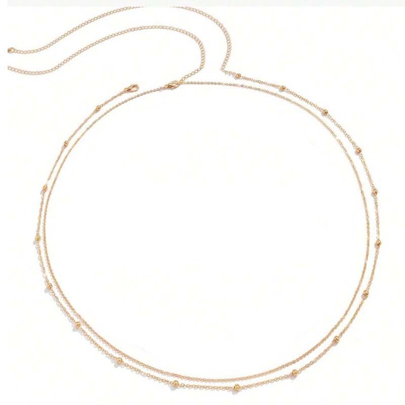 Fashion Metal Double Layered Beads Belly Chains for Women Simple Gold Color Waist Body Chain Beach Party Jewlery Accessories