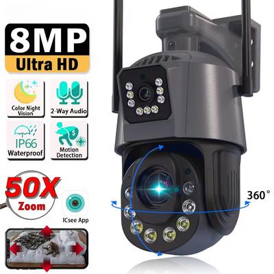 8MP Dualobjektiv 50X optische WIFI-Überwachungskamera Bewegungserkennung für den Außenbereich Kabelloses CCTV ICSee Smart Video Security IP-Kamera