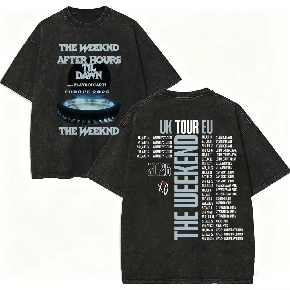 2026 Summer Hot Sale Vintage Washed Rapper The Weeknd Graphic T Shirts After Hours Til Dawn Tour T-shirt Men Women Vintage Streetwear Oversized Tshirt
