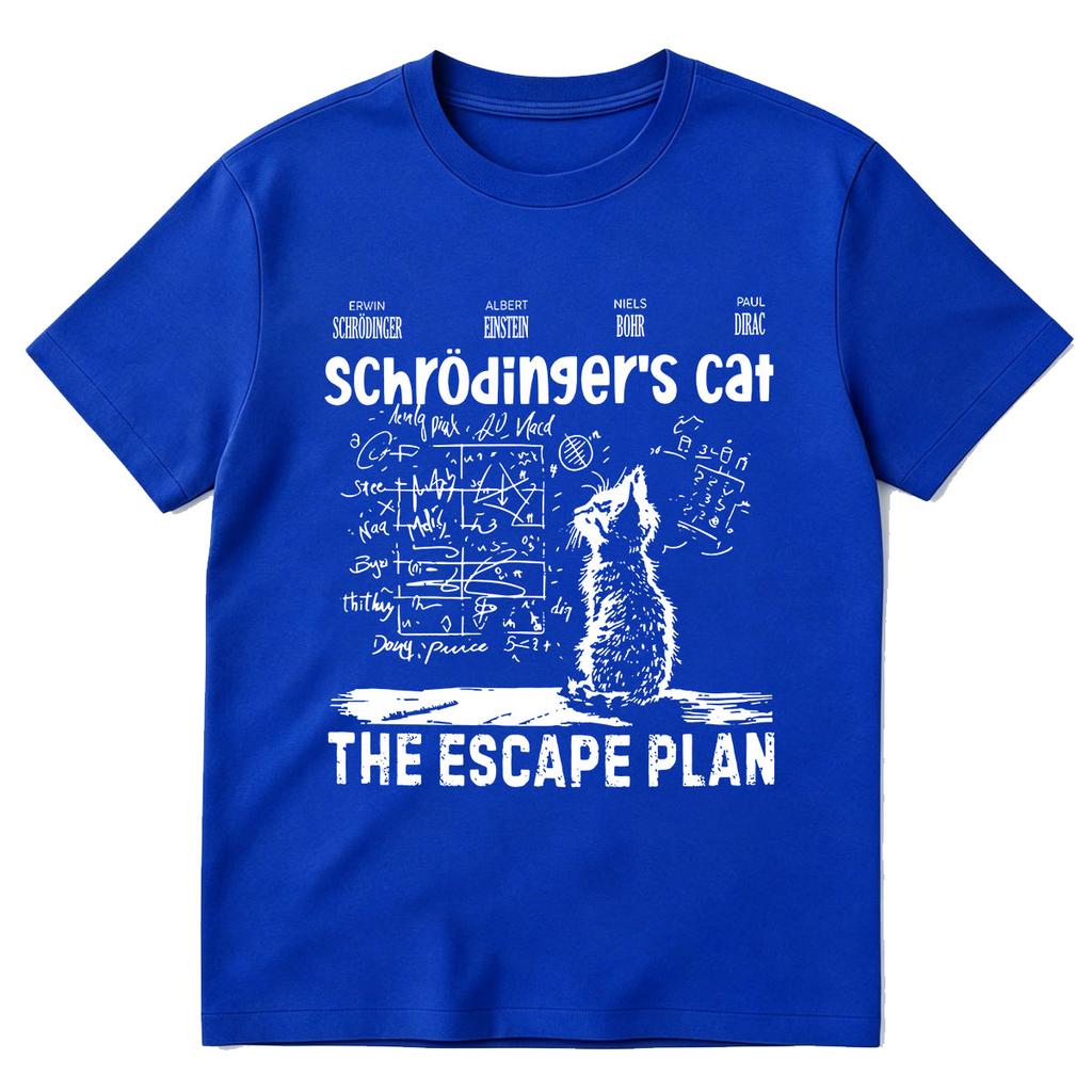 Schrodingers Cat The Escape Plan Tshirt Physics Quantum Mechanics Print Short Sleeved T Shirt Unisex Women Cotton Casual Tshirts