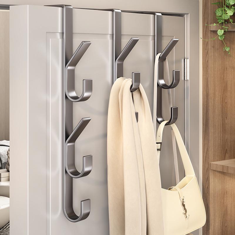 Stainless Steel Over-Door Clothes and Hat Hook Rack, No Drill Needed