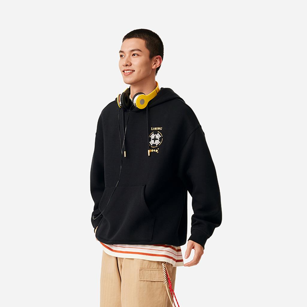 Li Ning Daily Prosperity Series CNY Zodiac Year Casual Fashion Hooded Comfortable Pullover Sweatshirt Men sweatshirt Black AWDV457-2