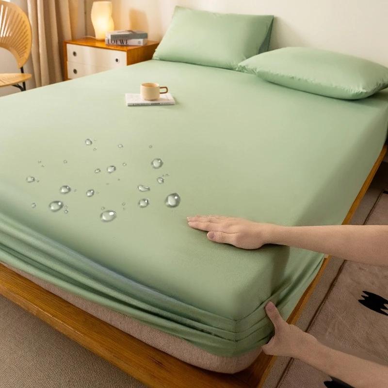 Soild Color Waterproof Fit Sheet with Elastic Band Non Slip Adjustable Mattress Cover for Double King Queen Bed 90/120/150/180/200cm