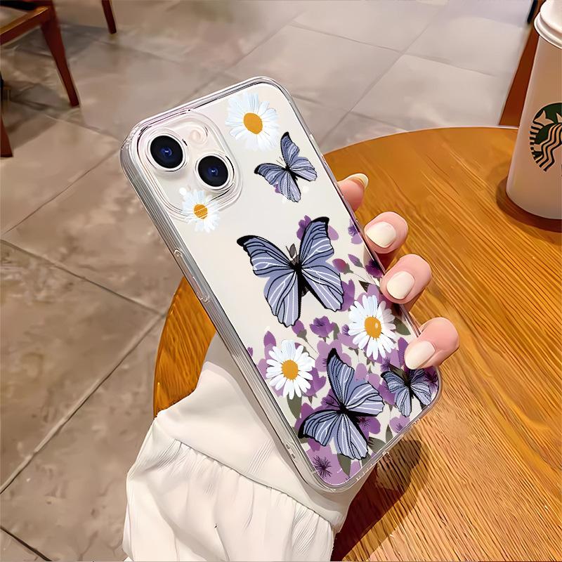 Chrysanthemum butterfly mobile phone case is suitable for 16/15pro mobile phone case, Apple 17pm anti-drop all-inclusive iphone12 transparent.