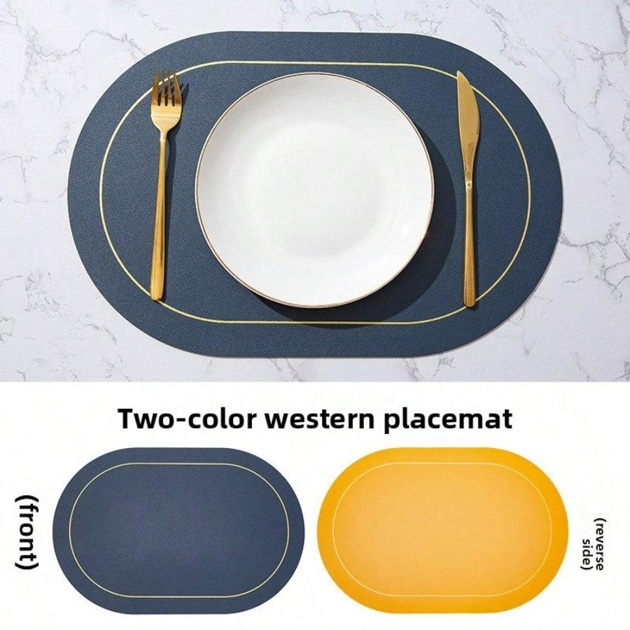Leather placemat oval waterproof and oil-proof western table mat creative household thermal insulation mat