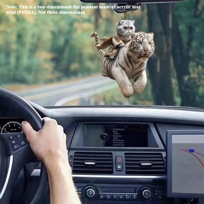 New Acrylic Material Flat Plane 2D Cute Cat Riding Tiger Car Pendant, Backpack Accessories Home Decoration Pendant