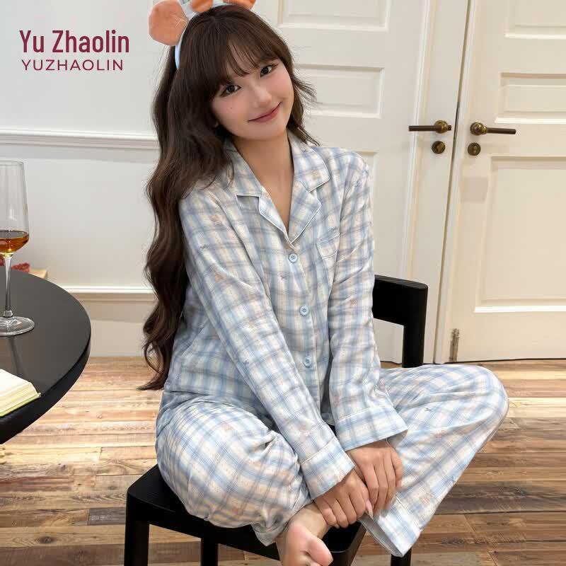 Yuzhaolin Sweet Plaid Women s Pajama Set M