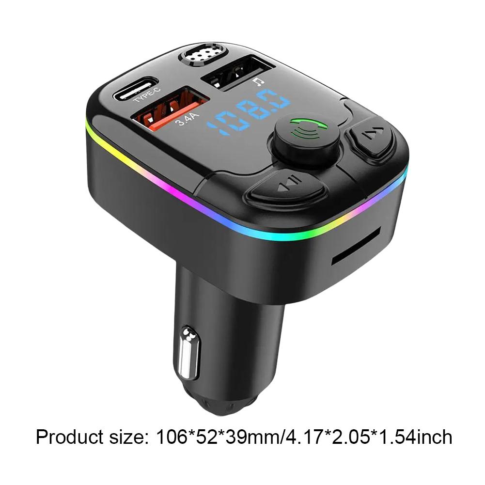 FM Modulator Bluetooth 5.0 PD Type-C Dual USB 3.4A Fast Charging Charger Hands-Free Wireless Car FM Transmitter Wireless Light