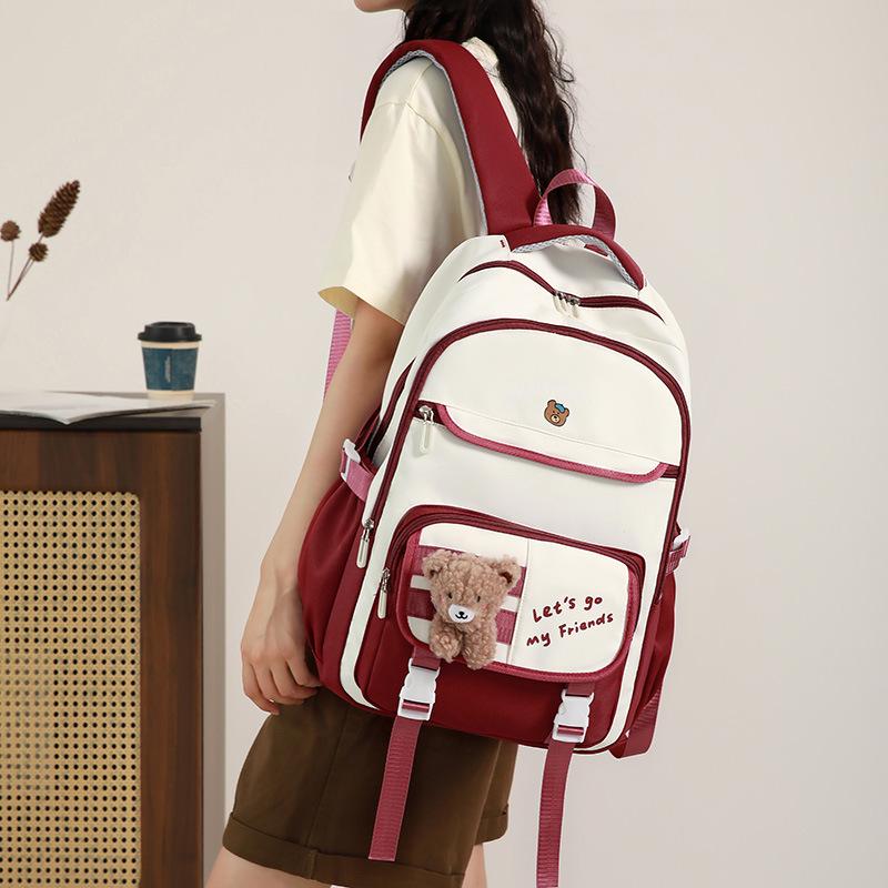 Schoolbag Wholesale New Student Backpack Large Capacity Cute High Value Trendy School Bag Youth College Wind Backpack