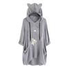 Women Casual Hooded Long Sleeves Elepha  Print Pocket Shirt Irregular Top Blouse