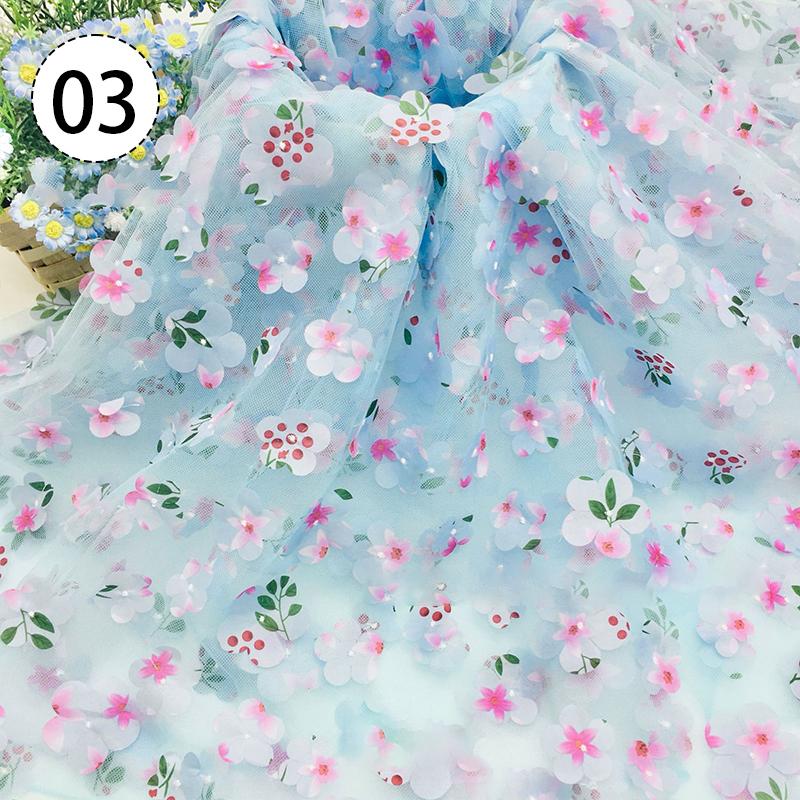 100X130cm 3D Floral Print Fresh Mesh Embroidery Fabric Dress Shawl Hair Accessorie Diy Sewing Supplies Crafts Fabric
