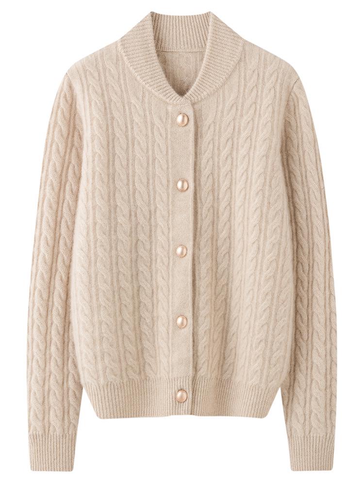 Women's Plus Size Cashmere Stand Collar Thick Knit Cardigan Sweater, Long Sleeve Loose Fit.