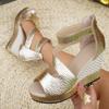Fashion Fashion Gold Chunky Platform Gladiator Sandals Women 2025 Summer Round Toe Wedge Heel Cover Heel Sandals Sexy Party Dress Shoes