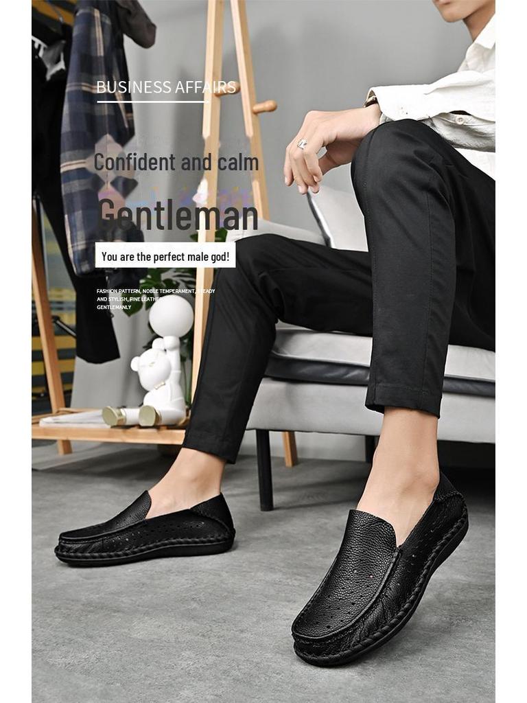 Men's Slip-On Leather Shoes: High-End Business Casual, Soft Leather, Wide Fit, Large Sizes 47-48