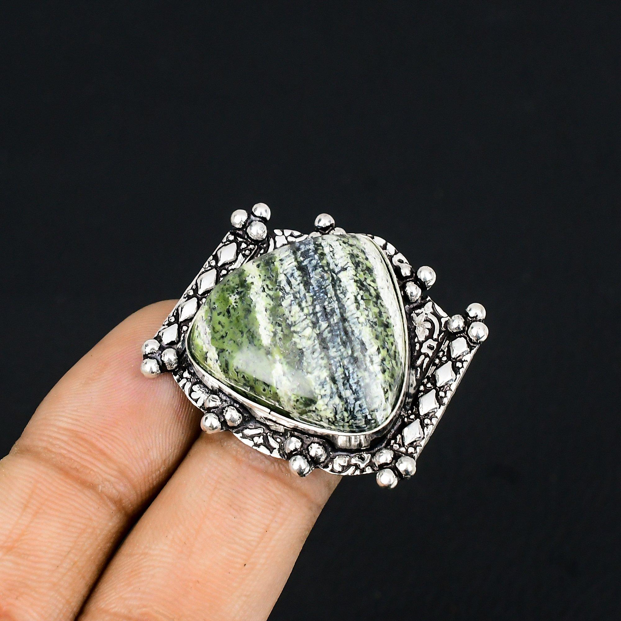 Gift For Her 925 Silver Natural Green Swiss Opal Gemstone Promise Ring Size 6.5 6.5