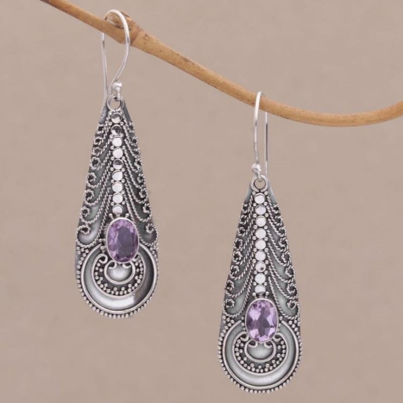 Vintage Ethnic Style Drop Earrings for Women Silver Color Inlay Synthetic Zircon Pendant Earrings Fine Jewelry Gift