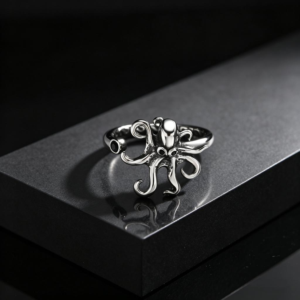 Modischer cooler drehbarer Oktopus-Ring für Männer, offener Ring mit Oktopus-Tentakeln aus Edelstahl, Unisex-Fingerring-Geschenk