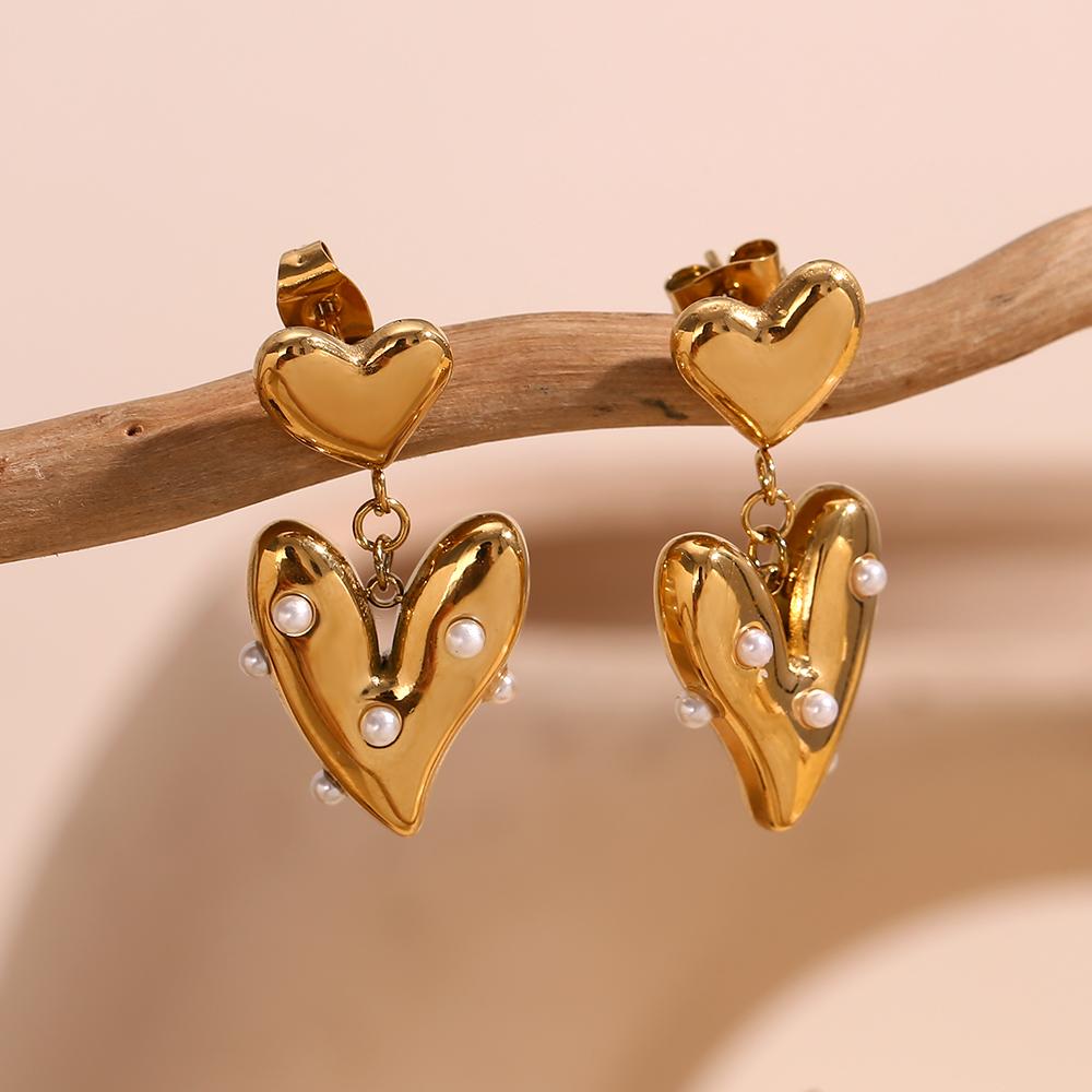 MamacitaSlay Elegant Imitation Pearl Heart Earrings 316L Stainless Steel Fashion Women Jewelry For Wedding Party Daily Wear