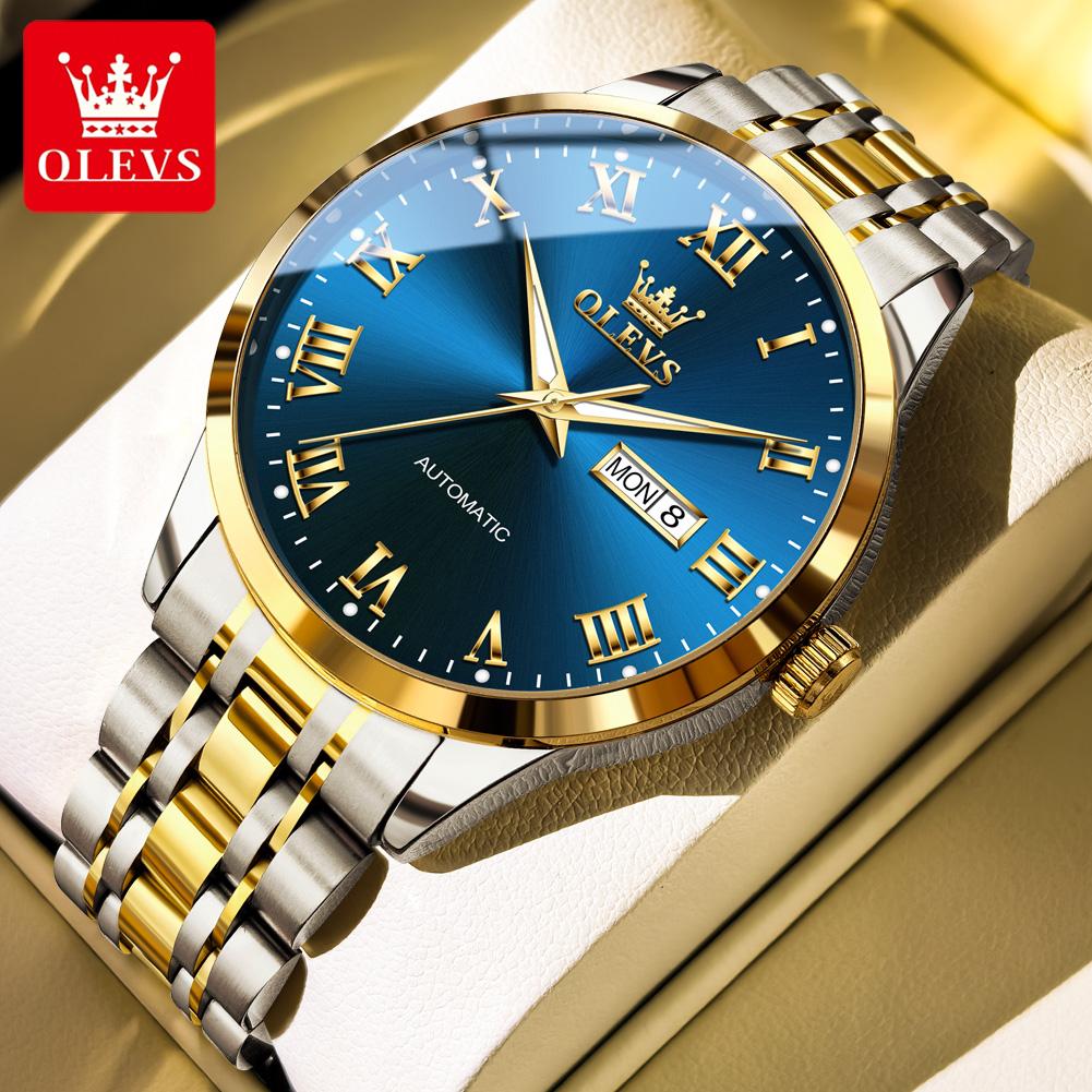 OLEVS Men's Watches Luxury Business Fine Steel Roman Scale Original Automatic Mechanical Wristwatch for Man Waterproof Luminous