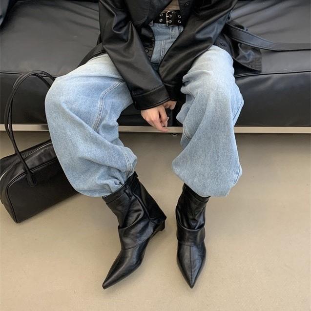 Autumn pointed head European and American fashion cat and short boots belt buckle short boots trouser boots fashion boots