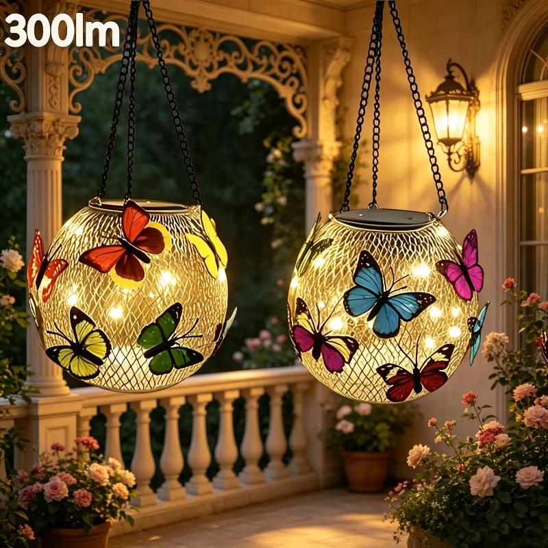 Solar‑Powered Metal Hanging Butterfly Lantern Outdoor Light Yard Decor Ornament for Garden Patio Holiday Festival Home Decoration Gift Supplies