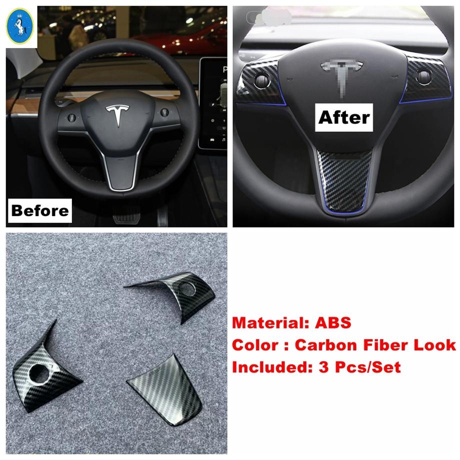 Lift Button Steering Wheel Read Lamps Air AC Panel Cover Trim For Tesla Model Y Carbon Fiber Interior Refit Accessorie