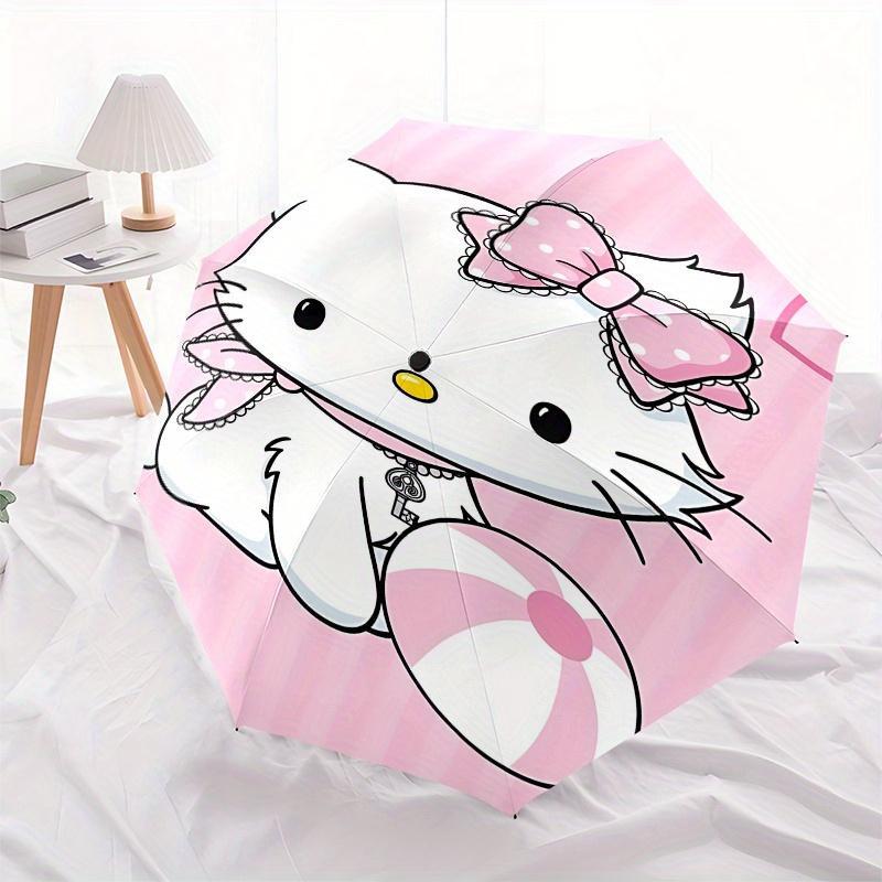 Kitty, Pink Automatic opening and closing folding umbrella with 8-rib frame and compact travel design, perfect for all occasions | Stylish f