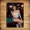 Hisun Tin Sign HD Metal Tin Sign Pool Hall Girl In White Tank Top Wall Art Retro Metal Plaque for Bar Man Cave Decor X Inch